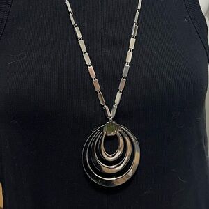 Retro Monet Tournee Mirrored Silver Large Circle Pendant Statement Necklace